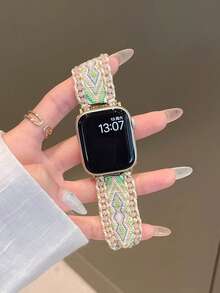 波西米亚纯手工编织表带，兼容苹果手表38mm、40mm、41mm、42mm、44mm、45mm、49mm表盘，女士款，时尚手工表带，兼容苹果手表SE11、10、9、8、7、6、5、4、3、2、1系列，可替换表带。 - 波西淡粉 - 查看 9