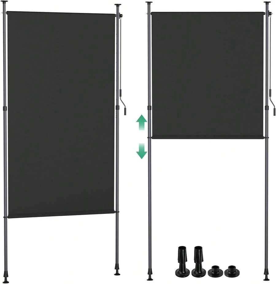 Clamp Awning, Vertical Awning, Balcony Outside, Extendable, Without Drilling, Vertical Awning With Hand Crank, Privacy Screen, Sun Protection, Wind Protection - Grey - View 1