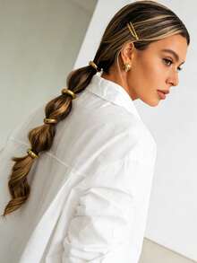 4-Piece Set Of Gold Elegant Women's Metal Hair Rings, Punk Style Street Hiphop Hair Accessories, Simple Daily Back Ponytail Hair Rings - Gold 4pcs - View 5