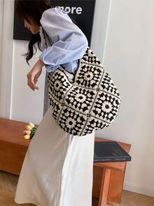 Bolso de hombro para mujer, bolso de playa tejido - A - Ver 5