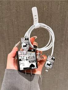 4pcs Charming Charger Protector Case & Cable Organizer Set - 20W/18W Adapter, Adapter Head Cover, Compatible With IPhone 11/12/13/14/15/16/13 Pro Max/16 Pro Max/17 Pro Max/15 Pro Max - Black - View 4