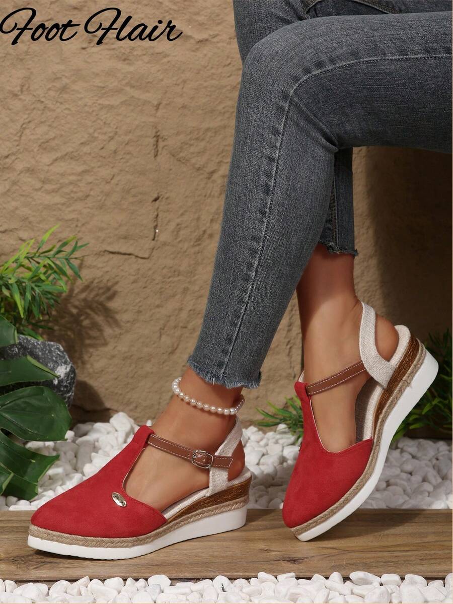 Sandales de plage à semelle compensée épaisse avec bout ouvert en corde pour femmes grandes tailles. Sandales romaines confortables et polyvalentes à la mode pour le printemps/été