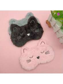 Cute 3D Cat Plush Sleep Mask, Suitable For Men And Women - Adjustable, Soft Polyester Eye Mask With Elastic Band, Suitable For Office Naps, Travel, And Home Use - Black - View 4