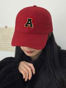 1顶男女通用A-Z字母图案棒球帽，休闲百搭透气防晒帽，适合日常佩戴，时尚百搭，也可作度假遮阳帽。 - 紅色 - 查看 2