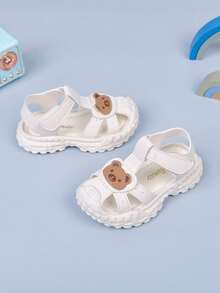 Summer Fashionable Versatile Baby Sandals, Adorable Bear Design: 3D Bear Patch On Toe, Soft And Cute, Instantly Catch The Eyes Of Kids And Parents - Beige - View 1