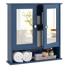 Medicine Cabinet Wit Mirror  Mounted Wooden Anging Organizer Wit Doors And Ses   Mirror Cabinet Mirror Doors Blue - 藍色 - 查看 8