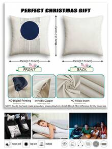 4件套现代简约线条风格抱枕套，波西米亚风线条图案抱枕套，拉链可拆卸可水洗，家居装饰沙发靠垫套，适用于卧室、客厅、沙发、汽车、椅子、户外露台，不含枕芯 - 海藍色 - 查看 4