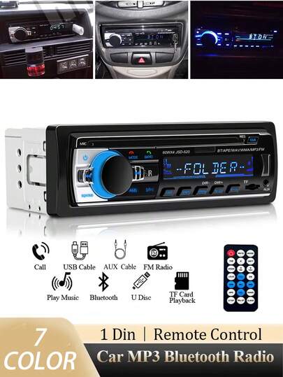1 Din Car Stereo Radio MP3 Player, Digital Bluetooth FM Audio Player With Dashboard, AUX Input