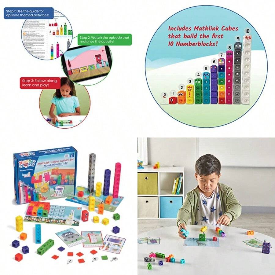 MathLink Cubes Numberblocks 1-10 Activity Set 30 Preschool Learning Activities Counting Blocks Linking Cubes Educational Toys For Number Games Math Manipulatives Kindergarten - As Pic - View 1