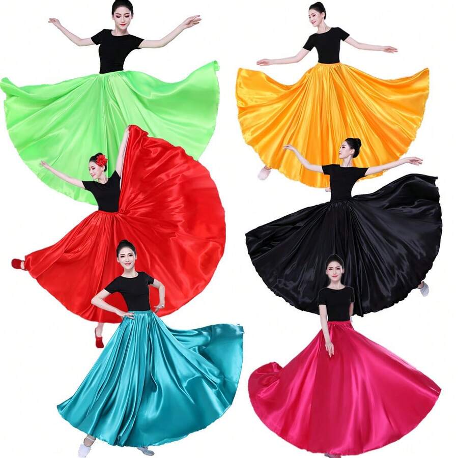 1pc Fashion Dancing Long Dress, Women's Satin Double Slit Full Sequin Dress, Inspired By Belly Dance Flamenco Dress, Suitable For Festivals, Parties, Nightclubs, Beaches, Boho Vintage Style - Multicolor - View 1