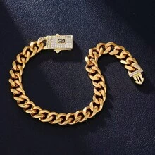 男士6毫米不锈钢项链，14K镀金链，镶嵌锆石，钛钢扣，节日礼物 - 款式1 - 查看 4