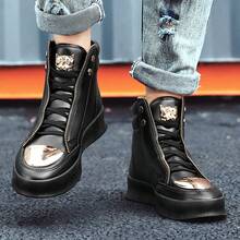 Men's Boots, High-Top Shoes, Casual Leather Boots, Ankle Boots, Business Side Zipper Metal Eyelet Lace-Up - Black - View 5