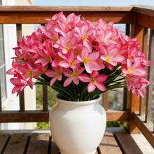 4 Bunches Artificial Plastic Fabric Lily Flowers, Suitable For Indoor And Outdoor Spring/Summer Decor, Applicable For Garden, Porch, Window Sill, Vase, And Wedding Decoration - Pink - View 7