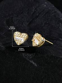 1 Pair Classic Geometric Copper Inlaid Zirconia Stud Earrings For Men, Heart, Triangle, Square Shapes, Gold & Silver Dual Colors Unisex Delicate Versatile Earrings, Suitable For Party, Holiday Gifts And Daily Wear - Multicolor - View 16