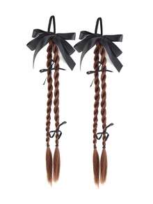 Synthetic Fiber Wig Ponytails, Natural Sweet And Cool Double Ponytails With Bows, Cute Twisted Braids, Braids, Hair Ties And Boxer Braids, Suitable For Sweet And Cool Girls. - Multicolor - View 13