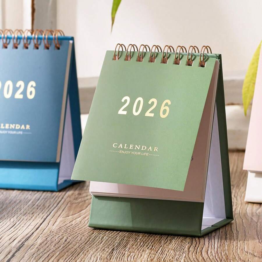 2026-2027迷你桌面日历 - 从2026年1月到2027年6月,月历,小型桌面日历,250克厚纸,双线圈装订,适用于家居装饰或办公用品。 - 綠色 - 查看 1
