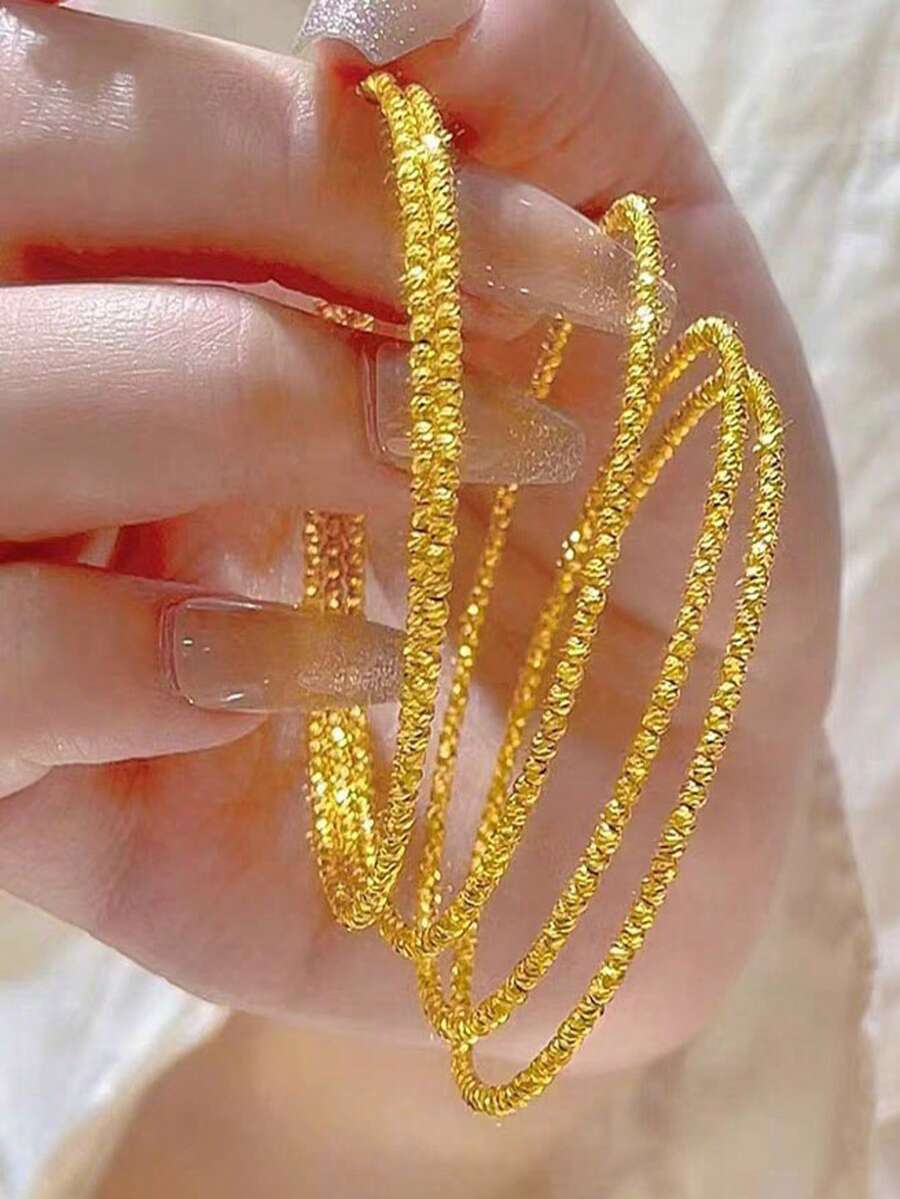 1件装不对称几何三层/五层镀24k金多层手链手工串珠迪斯科球闪光手链 - 五圈兩頭圓珠 - 查看 1