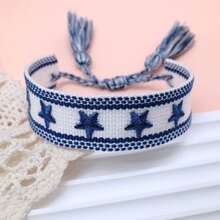 1 pieza Brazalete trenzado hecho a mano con bordado de pentagrama - azul real - Ver 5