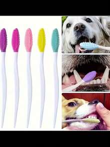 10pcs Dog Toothbrush Set | 360° Cleaning Teeth And Tongue Dirt, Long Curved Handle Deepens The Back Teeth, Easy To Hard-To- Areas, Suitable For Dogs And Cats, Silicone Bristles And Handle, Without Battery - Multicolor - View 7