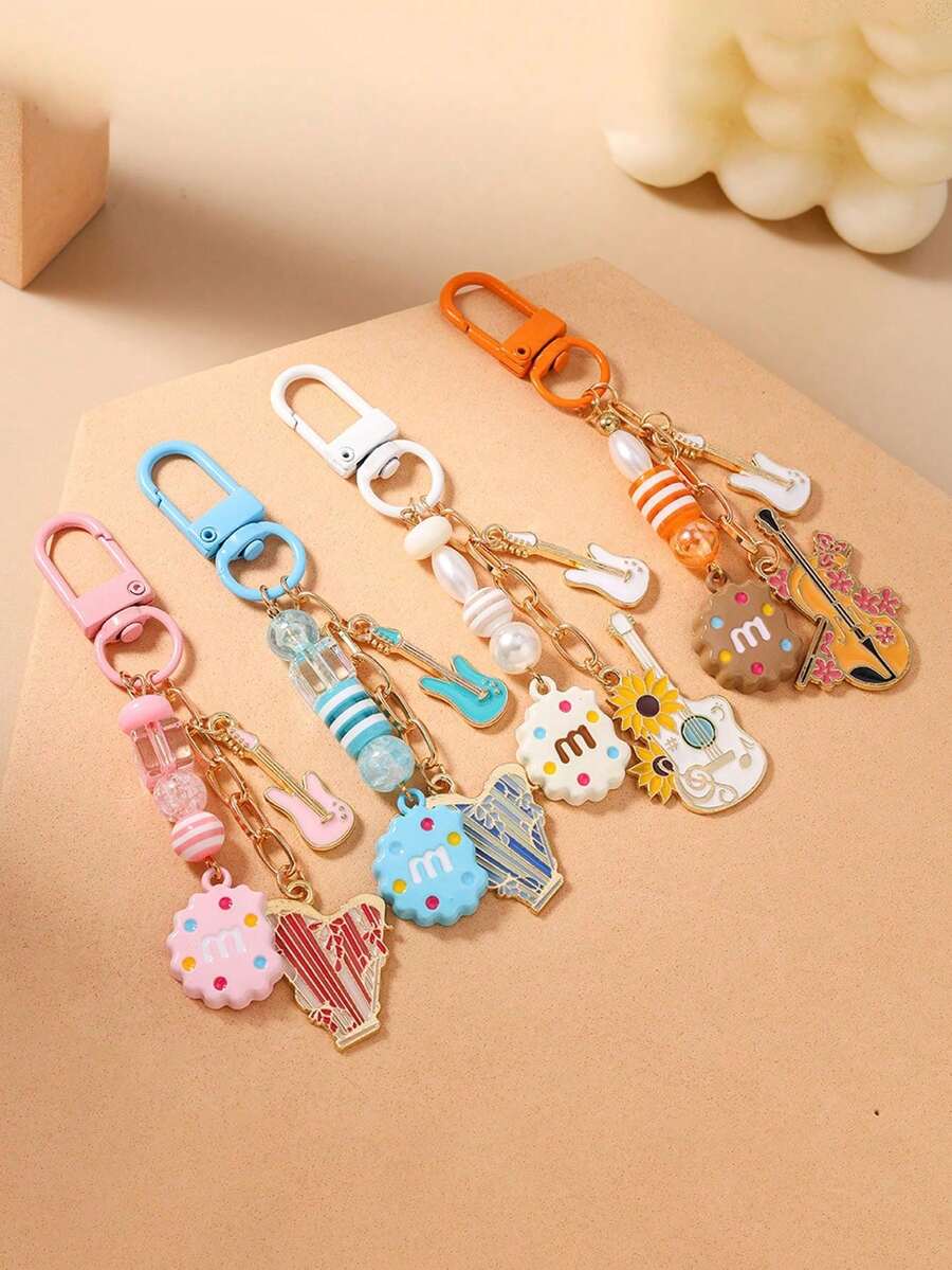 新款串珠饼干、吉他、小提琴、竖琴造型钥匙扣、包包挂饰 - 彩色 - 查看 1