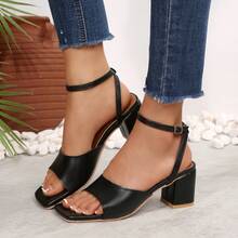 Square Toe Thick Heel Commuter Summer New Women Ankle Strap High Heel Gorgeous Fashion Sandals - Black - View 1
