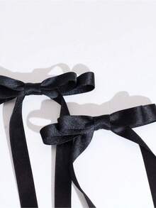 2pcs Ballet Style Long Ribbon Bow Hair Clip Fashionable And Cute Women Hair Accessory Suitable For Daily Wear On Any Occasion Valentine's Day Valentines Hair Accessories For Women Claw Clips Hair Claws Hair Barrettes School Stuff Elegant College Winter Outfit For Women Bows Head Accessories - Black - 查看 3