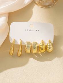 6-18pcs Gold Tone Elegant Earring Set, Including Teardrop, Sparkle, Textured Wide C-Shaped Designs, Suitable For Daily Wear And Parties, Great Gift For Mom Or Best Friend - Gold - View 6