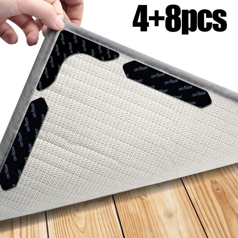 Reusable-No Skid-Washable Rug Pad Grippers For Area Rugs Anti-Slip Pads, Rug Gripper For Hardwood Floors And Tile With Double-Sided, Self Adhesive Rug Tape To Keep Rugs Flat - Black - View 1