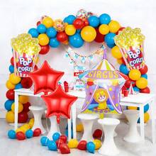 5pcs Circus Themed Balloon Set, Includes Circus Balloon, Popcorn Balloon, Pentagram Balloon, Suitable For Birthday Party Decor, Movie Party Decor, Carnival Theme Decor, Carnival, Circus Performance Background Decor, Party Decorations - Multicolor - View 3