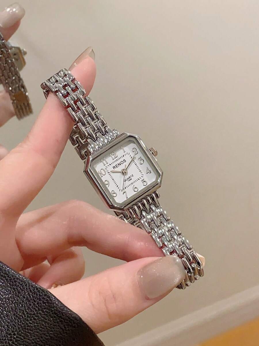 1 chiếc đồng hồ nữ mặt vuông màu bạc, máy quartz, kiểu dáng tối giản, thích hợp đeo hàng ngày, cũng có thể dùng làm quà sinh nhật/tốt nghiệp/tiệc tùng. - Bạc - Xem 1