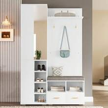 Hall Trees - White + Particle Board - View 3