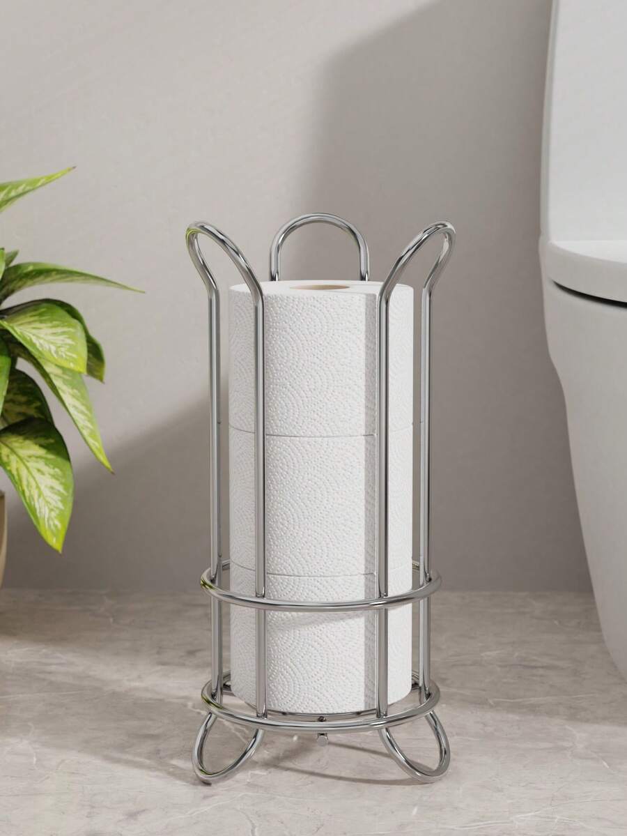 1pc Metal Upright Tissue Paper Holder, Bathroom Toilet Roll Dispenser - Vertical - View 1