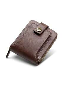 1 pieza Billetera personalizada para hombre - Billetera de piel sintética marrón de moda con diseño grabado, cierre a presión, ranuras para tarjetas con cremallera y monedero, accesorio elegante para el Día del Padre y ocasiones especiales | Billetera personalizada - Multicolor - Ver 12