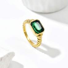 1 pieza Anillo unisex minimalista de joyería de moda, geométrico cuadrado con circonita cúbica de acero inoxidable - Anillo de un solo bucle - Ver 3