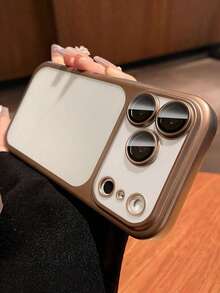 1pc Minimalist Ice-Feel Transparent Frosted Electroplated Camera Lens Protective Case, Suitable For IPhone 17 Pro Max Plus, Transparent With Lens Film - Desert Gold - View 2
