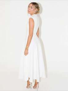 New European French Style Elegant Solid Color Minimalist Dress For Women - trắng - Xem 3