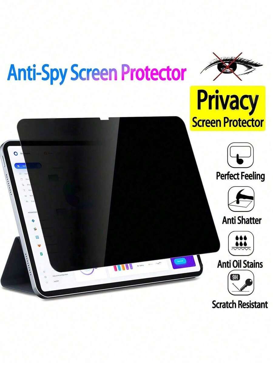 ZYONS Shockproof Privacy Screen Protector Tablet Film For 11/11th/10/Pro/Air/Mini 7.9-12.9 Inch Matte Anti-Glare Privacy Filter Left & Right Privacy Protection Suitable For Office Commuting And Public Places Browsing Anti-Fingerprint Coating Cleaning Kit And Compatible With Phone Cases Edge Essential Screen Protector For Daily Use Office Home Tablet Waterproof Shockproof Anti-Scratch 1pc Spring Gift - Black - View 1