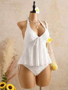 Bellisia Women's Relaxed Vacation Polka Textured Fabric Camisole Yellow Bikini Tankini Elegant Dress Women Beach Outfit Women's Beach Bikinis Summer 2026 Women's Summer Vacation, Graduation Season, Wedding Season, Back-To-School Season, Easter Season Party & Lunch Cute Casual Summer Camisole - Sweet,, Countryside Style Knit Texture, Ruffle Detail, Elastic Waist, Relaxed Hemline, High Low Design, Yellow Spaghetti Strap Tankini New Year's Wear Party A Numbered Women's Off--Neck And Backless Casual Vacation Topboho Easter Beach Outfits Hawaii Music Festival Tropical Vacation Yellow Bathing Suit Set Vintage Swimsuit Lemon Bathing Suit Lace Swimsuit Seashell Bathing Suit - 白色 - 查看 3