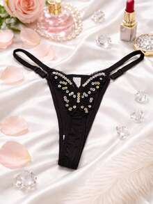 Calcinhas Fio Borboleta com Strass Luxo Sensual, Ajustável, Confortável, Lingerie Feminina Premium Sexy Momentos Inesquecíveis - Preto - Visão 2