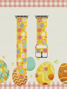 黄色底多图案硅胶表带，兼容 38mm 40mm 41mm 42mm 44mm 45mm 49mm，适用于 Series Ultra/11/10/SE/9/8/7/6/5/4/3/2/1 - 彩色 - 查看 9