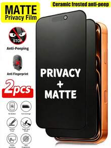 2 Peças Protetor de Tela Antiespião Fosco, Compatível com Capas de Telefone, Protetor de Tela Antiespionagem Cerâmico Fosco 9H, Compatível com iPhone 17 Pro Max/17 Air/16 Pro Max/16E/16 Plus/17/15 Pro Max/14/13/12/11/XR/X/XS/7/8 - Preto - Visão 5