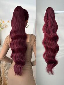Ponytail Extension Drawstring Clip Style Hair Extensions In Gold, Burgundy, Orange, Gradient Brown, 28 Inch Long Wave Synthetic Heat-Resistant Fiber Synthetic Wig, Suitable For Women's Christmas, Halloween, Music Festival Parties, And Daily Use - Two-Tone - View 6