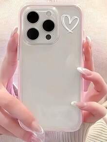1 buah Casing Ponsel Minimalis Transparan Berbingkai Pink, Anti Jatuh, Anti Benturan, Motif Hati Putih Sederhana, Kompatibel dengan iPhone 16 Pro Max, 17/16/15/14 Plus/13/12/11, Air, Series - MultiWarna - View 4