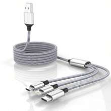 3-In-1 Braided Nylon Data Cable, 120cm/1.2m, Supports USB To Type-C, Lightning And Micro USB Interfaces, 60W Fast Charging, Christmas/Home Gift - Multicolor - View 1