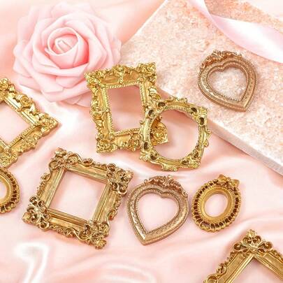 12pcs/10pcs/6pcs Retro Mini Baroque Style Hollow Resin Photo Frame Decoration, DIY Fairy Tale World Doll House Photo Frame Decoration Ornaments, Creative Decoration Of Micro Landscape Statue Crafts, Personalized Photo Decoration Surprise Gifts For Family And Friends, Store Jewelry And Nail Art DIY Landscape Decoration Accessories