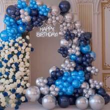 蓝银色气球，10英寸海军蓝气球，珍珠蓝金属银色亮片乳胶气球，适用于男孩生日、婴儿派对、性别揭晓派对…… - 查看 5
