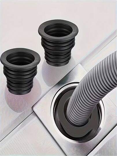 3个装可伸缩排水管密封圈，适用于厨房/浴室/洗衣机 - 防漏防异味洗衣机厨房浴室配件密封圈（黑色/蓝色），颜色随机