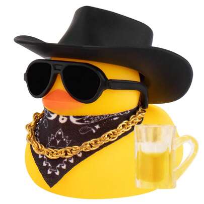 ROJEMXVE 1pc Rubber Duck Car Decor, Funny Office Gift, Dashboard Decoration, Cool Car Accessory With Cowboy Hat (Black Hat)