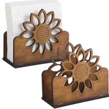 1pc Handmade Wooden Lotus Flower Business Card Holder, Solid Wood Card Organizer With Vintage Hollow-Out Decor, Multifunctional Desktop Tissue Box, Suitable For Professional Occasions, Home Office Decor, Fashionable Business Gift, Durable Natural Wood Surface - Sunflower - View 3
