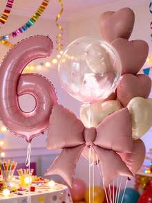 15pcs Pink Birthday Party Decorations, 40-Inch Pink 0-9 Foil Balloons, 18-Inch Clear Balloons, Pink Bow Balloons, 18-Inch Pink Cream Heart Balloons Suitable For Birthday Party, Princess Birthday, Anniversary, Room Decor - View 3